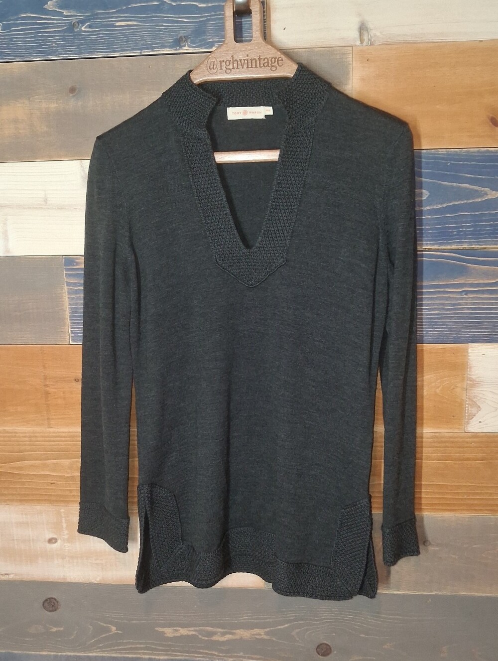 Tory Burch Merino Wool Tunic Charcoal Gray M